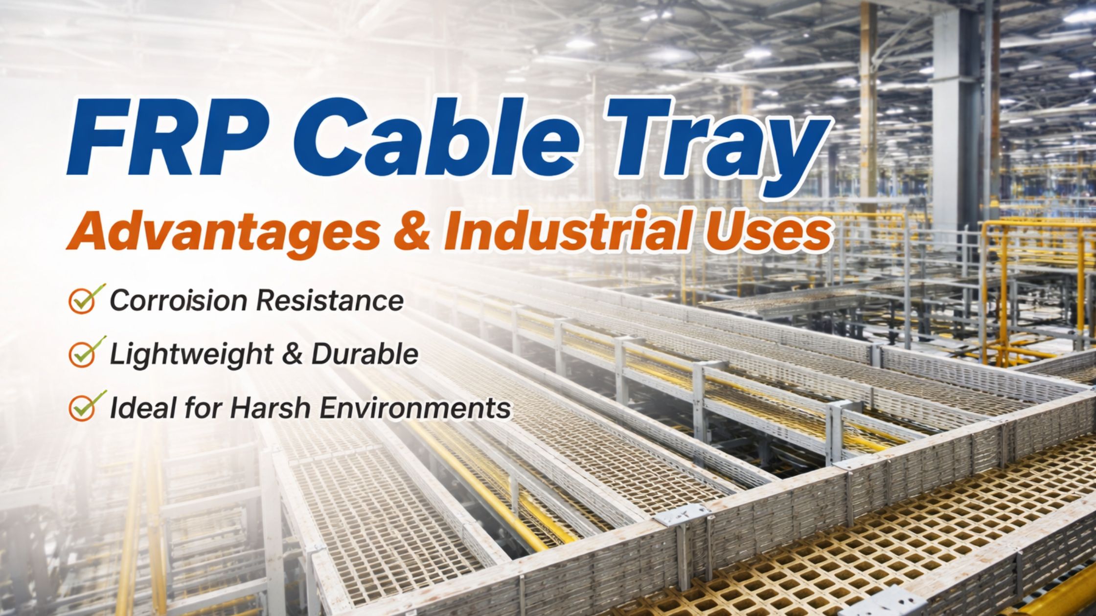 FRP cable tray advantages in industrial cable management system showing corrosion resistant and durable structure