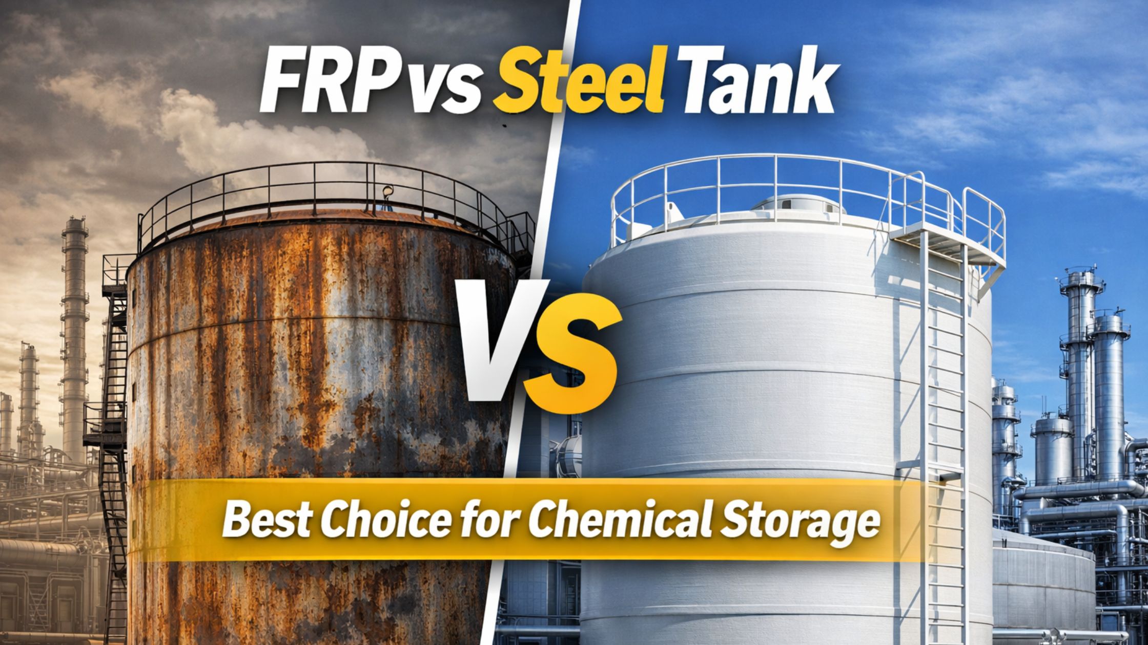 FRP Tank vs Steel Tank for Chemical Storage comparison showing corrosion resistance and durability in industrial tanks