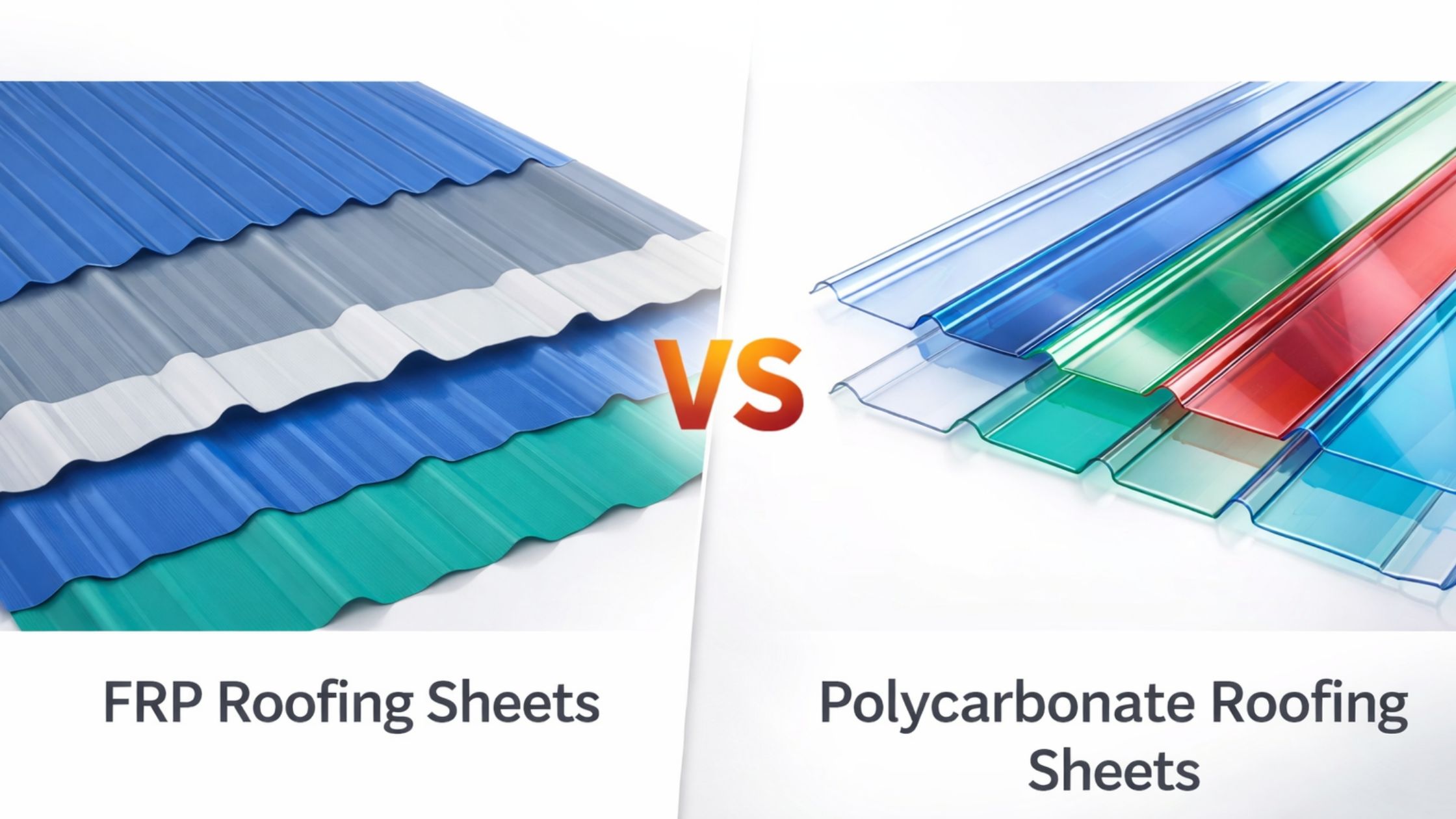 FRP vs polycarbonate roofing sheets comparison showing durability, light transmission and industrial applications